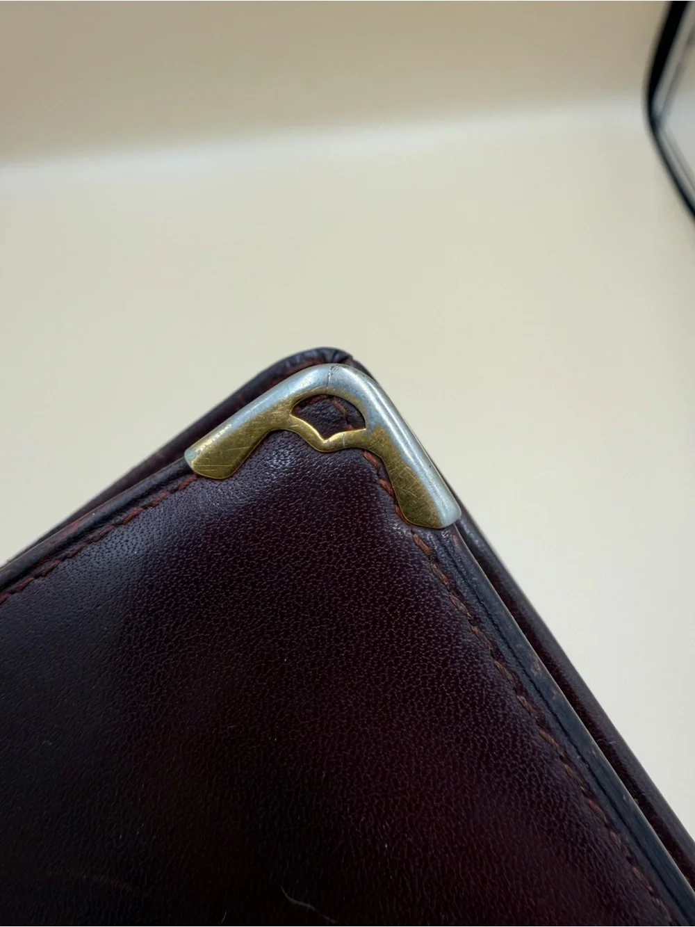 Cartier Dark Brown Leather Bifold Wallet with Gold Corner Hardware